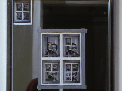 Michael Snow, Authorization, 1969 Black and white Polaroid photographs, adhesive cloth tape, metal frame, mirror, 54.5 x 44.5 cm National Gallery of Canada, Ottawa