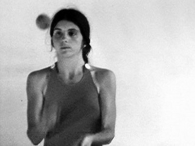 Still from Lisa Steele's Juggling. 1972. Video, b/w, sound. 6:00