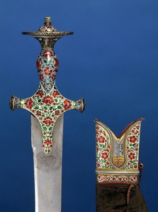 Sword, enamelled hilt and scabbard mounts. Jaipur, India, c.1850. From Sara Angel's article 