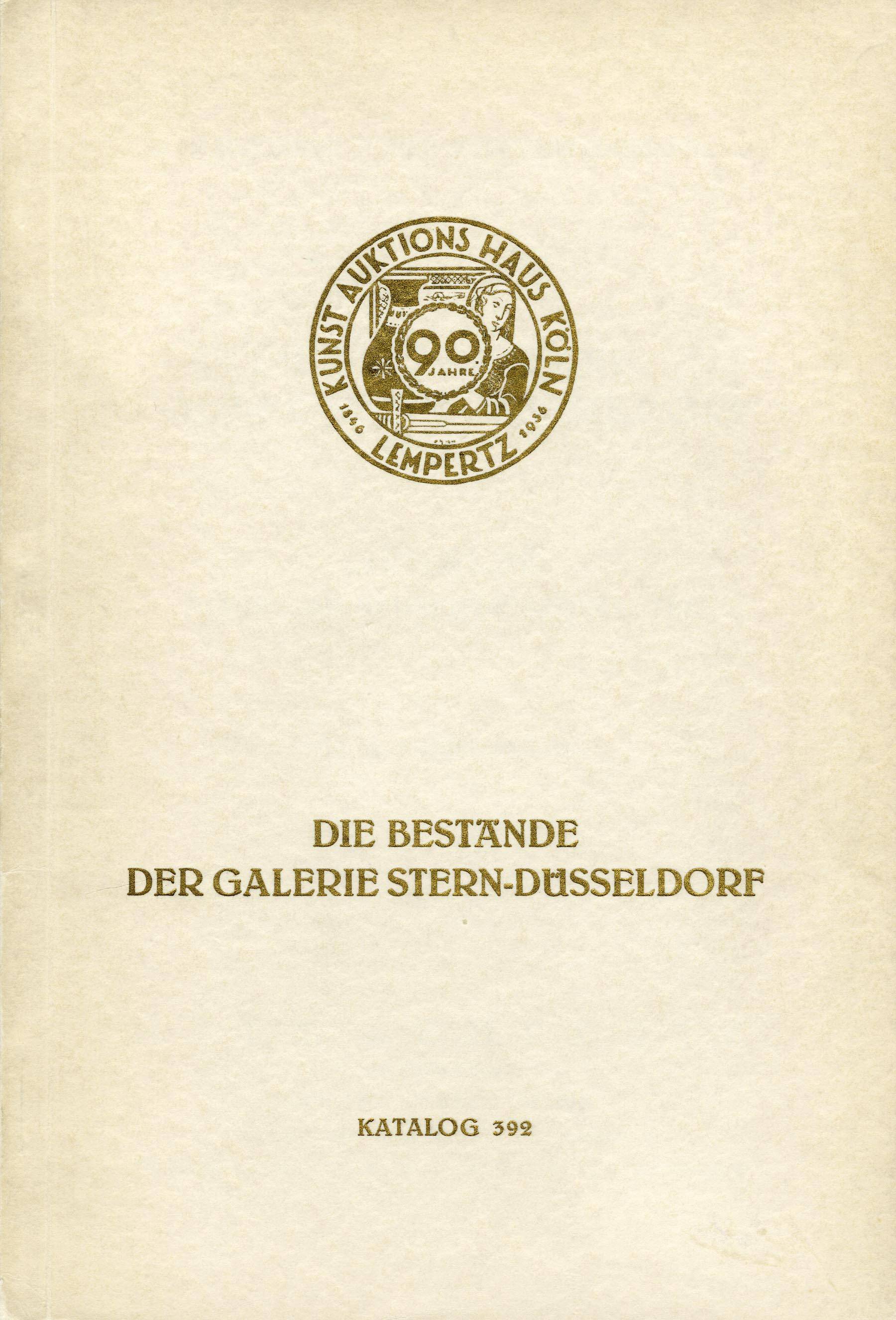 Text reads: Kunst Auktion Haus Koln Lempertz 1846-1936/ Die Bestande Ser Galerie Stern-Dusseldorf Katalog 392