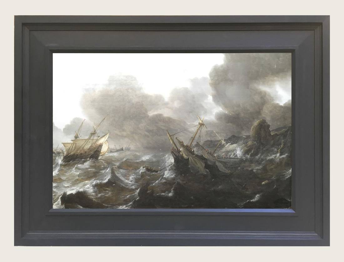 Ships in Distress on a Stormy Sea by Jan Porcellis, 1617